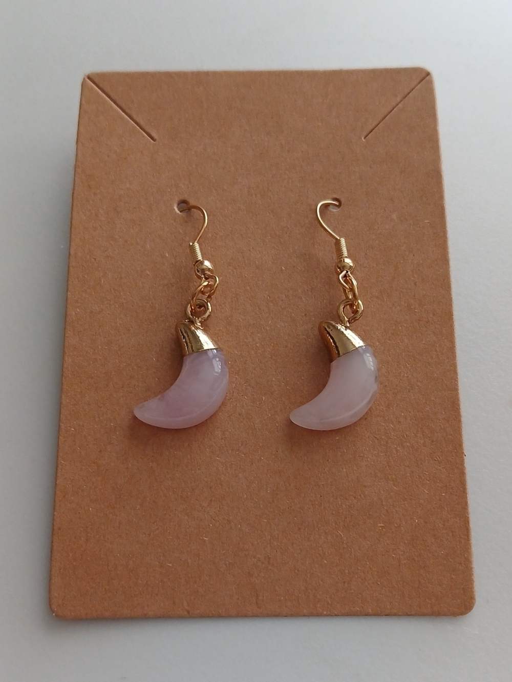 Fashion Jewelry Gold-Tone and Light Pink Crescent Drop Earrings